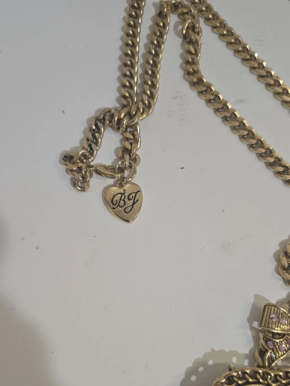 Betsey Johnson Gold-Tone Heart Necklace with Leopard Print and Pink Bow